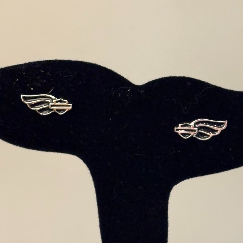 HARLEY DAVIDSON STERLING SILVER POST ENAMEL EARRINGS